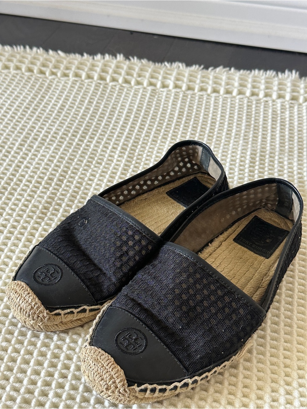 Tory Burch Black Grenada A-Line Espadrille Slip-On Flats Size 6.5